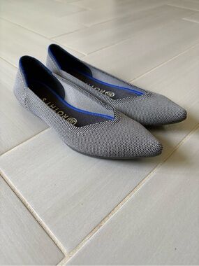 Rothy’s The Point Flats | Cloud Gray Birdseye with Cobalt Blue Trim